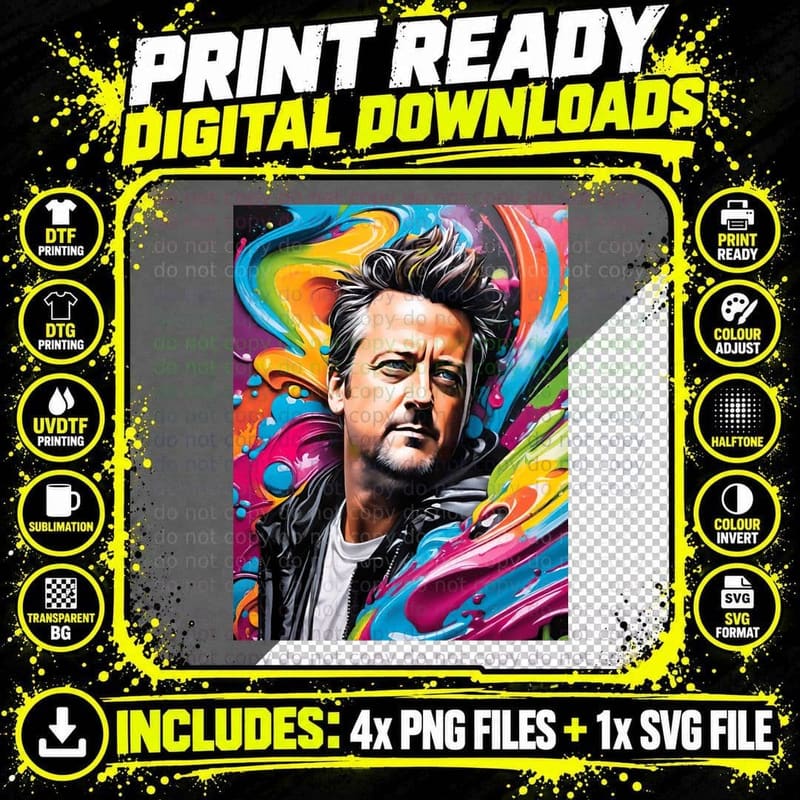 Matthew Perry T-Shirt, Pop Culture Icon, 90s TV Fanatics Png SVG Digital Bundle