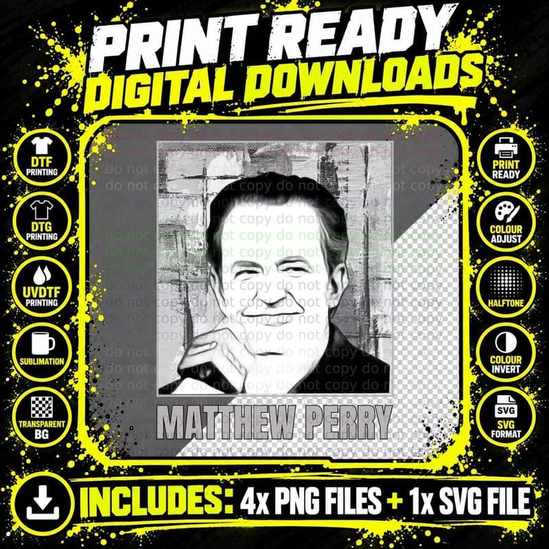 Matthew Perry T-Shirt, Pop Culture Icon, Retro Style Png SVG Digital Bundle