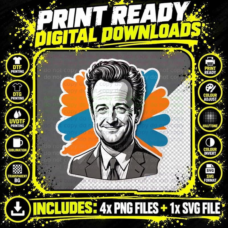 Matthew Perry T-Shirt, Pop Culture Icon, Vintage Style Png SVG Digital Bundle
