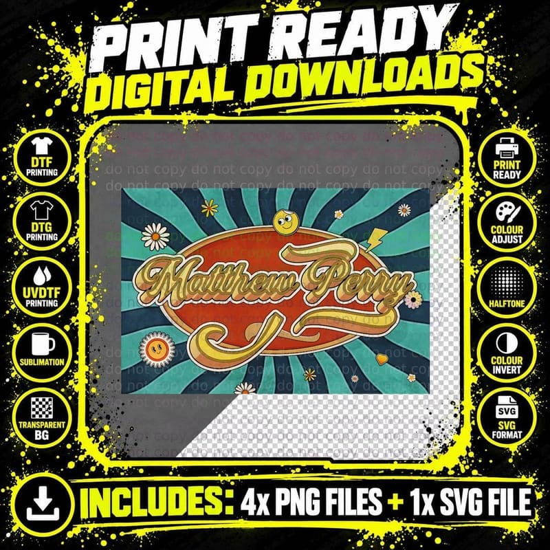 Matthew Perry T-Shirt, Retro 70s Style, Vintage Vibes Png SVG Digital Bundle