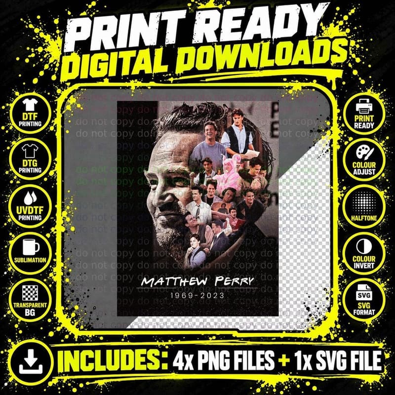 Matthew Perry Tribute T-Shirt, Nostalgia Collage Png SVG Digital Bundle