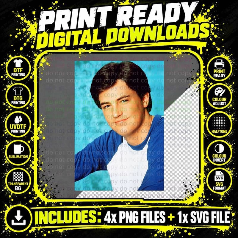 Matthew Perry Young T-Shirt, Retro 80s Style Png SVG Digital Bundle