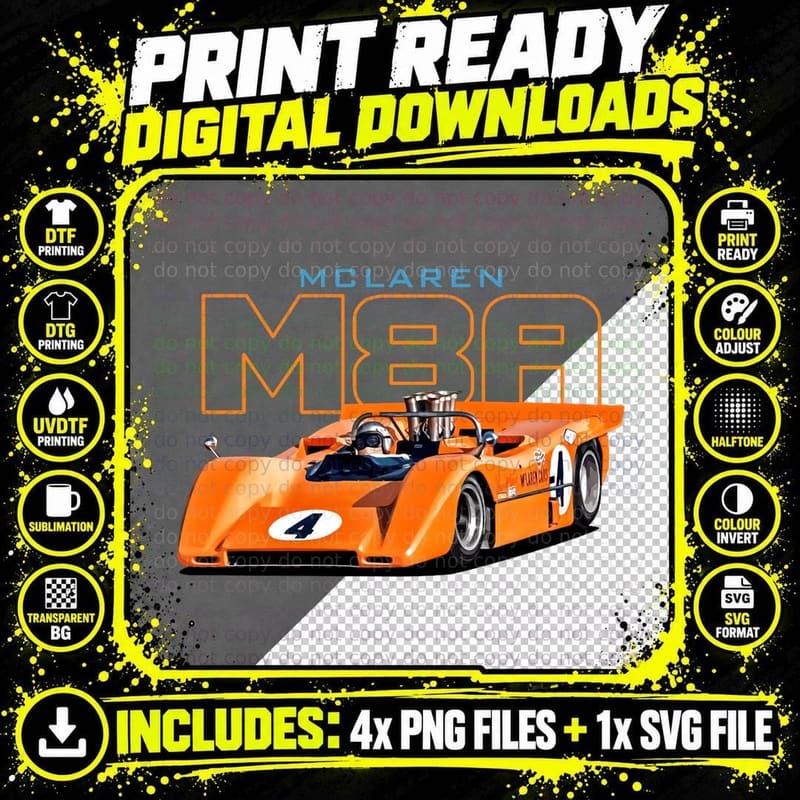 Mclaren M8a T-Shirt, Vintage Racing Car Png SVG Digital Bundle