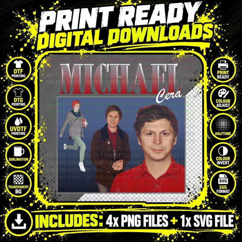 Michael Cera Retro Homage Collage, Indie Actor Fan Art Png SVG Digital Bundle