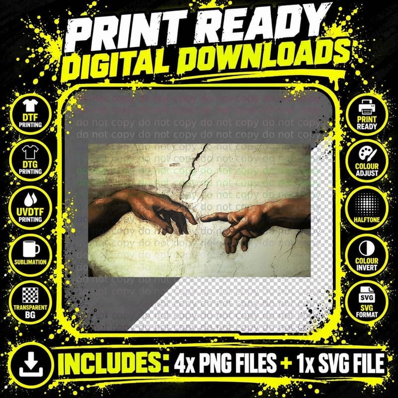 Michelangelo - Creation of Adam - Vintage Art T-Shirt Png SVG Digital Bundle