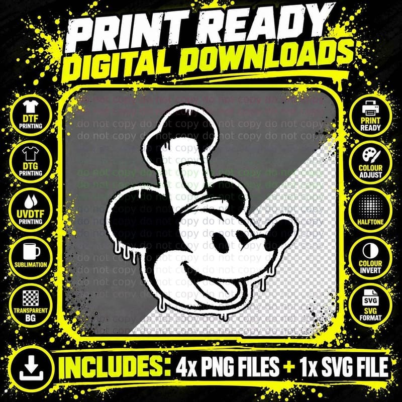 Mickey Mouse Graffiti T-Shirt, Vintage Character Tee Png SVG Digital Bundle