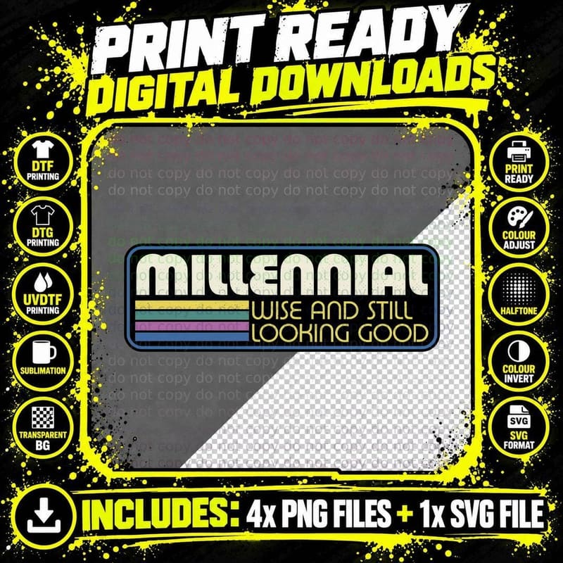 Millennial Vintage Quote T-Shirt, Retro Typography Tee Png SVG Digital Bundle
