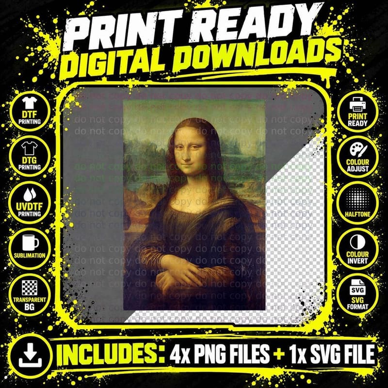 Mona Lisa Da Vinci T-Shirt, Classic Renaissance Painting Png SVG Digital Bundle