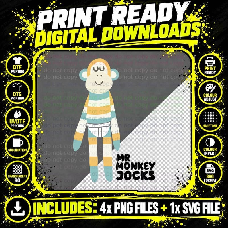 Mr Monkey Socks T-Shirt, Retro Style, Kids Fashion Png SVG Digital Bundle