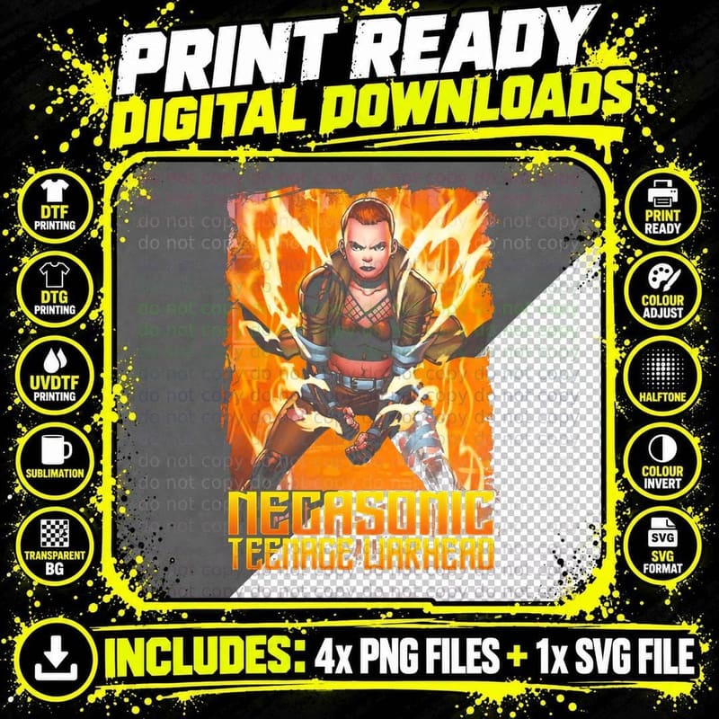 Negasonic Teenage Warhead on Fire, Retro Comic Book Hero Png SVG Digital Bundle