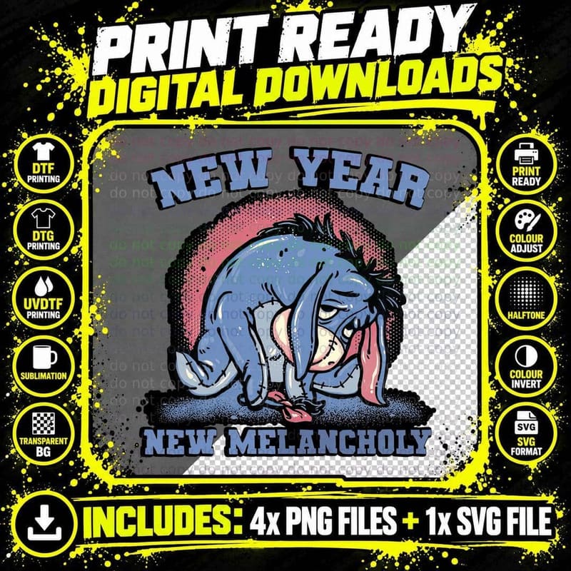 New Year New Melancholy T-Shirt, Retro Comic Style Tee Png SVG Digital Bundle