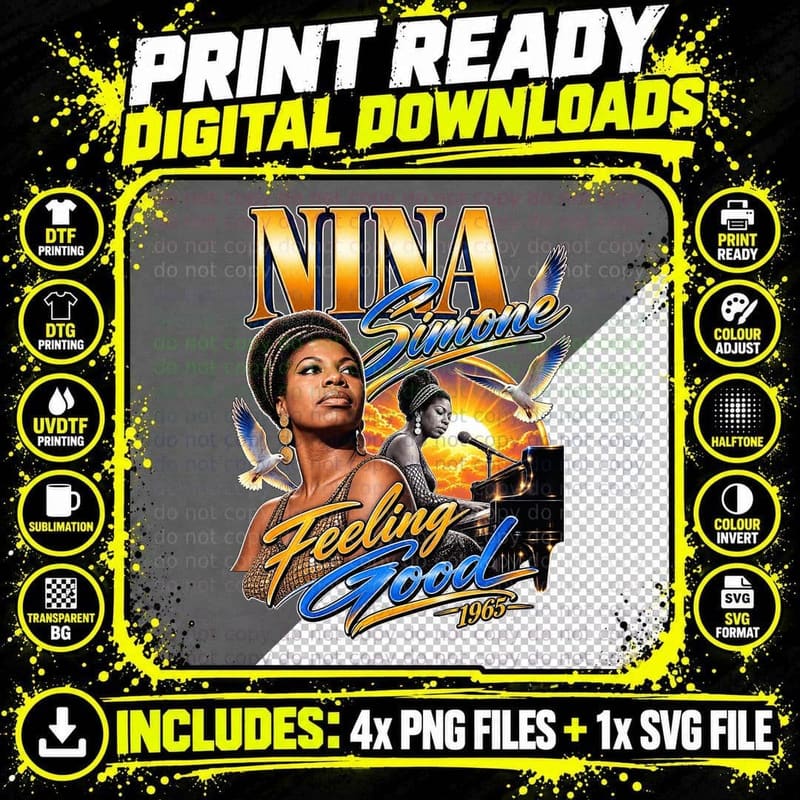 Nina Simone Feeling Good 1965 Jazz Soul Piano Vintage Png SVG Digital Bundle