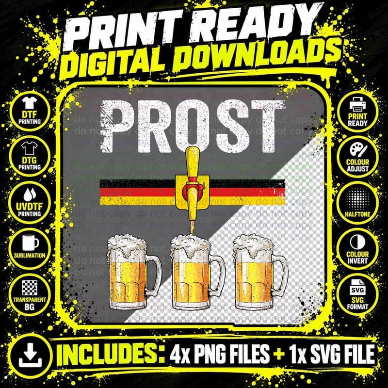 Oktoberfest Men Women Retro German Flag Prost T-Shirt Png SVG Digital Bundle