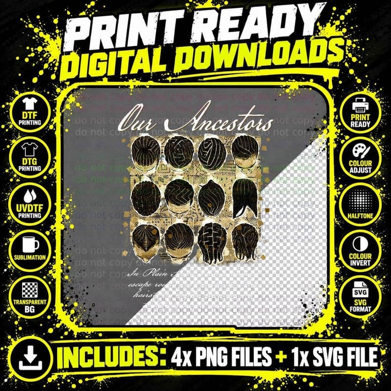 Our Ancestors Escape Routes Braids Vintage Black History Png SVG Digital Bundle