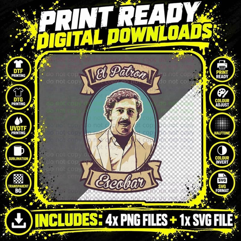 Pablo Escobar El Patron Vintage Badge Portrait T-Shirt Png SVG Digital Bundle