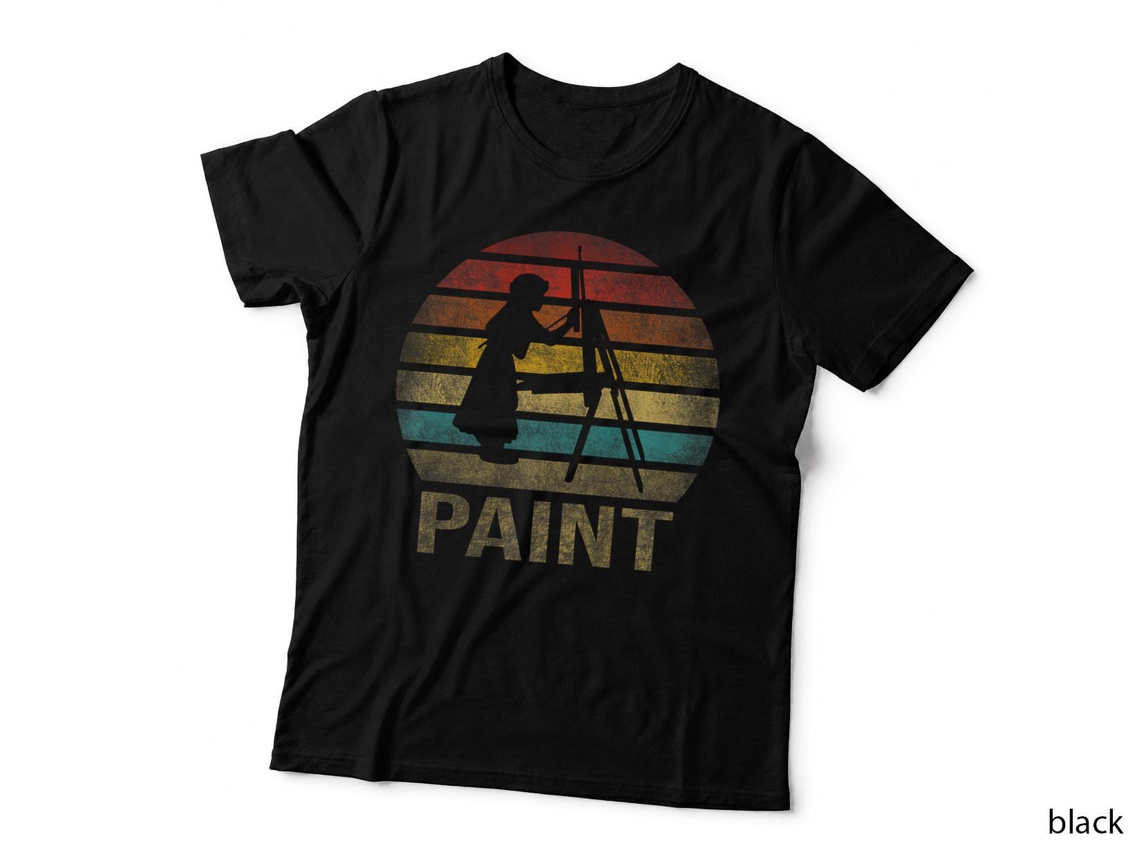 Painting Little Girl Inside Arts Retro Sunset, Vintage T-Shirt
