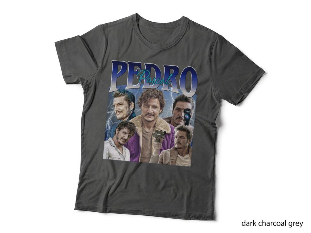 Pedro Pascal Homage Tee, Retro Lightning Collage Design, Multi-Role Photos