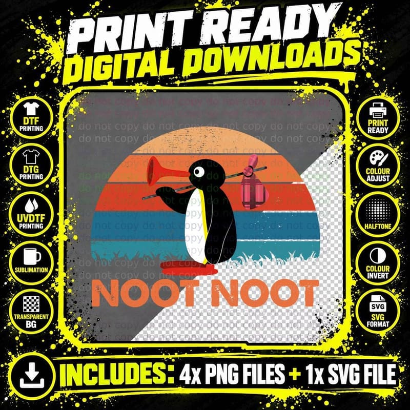 Penguin Playing Trumpet T-Shirt, Retro Vintage Style Png SVG Digital Bundle