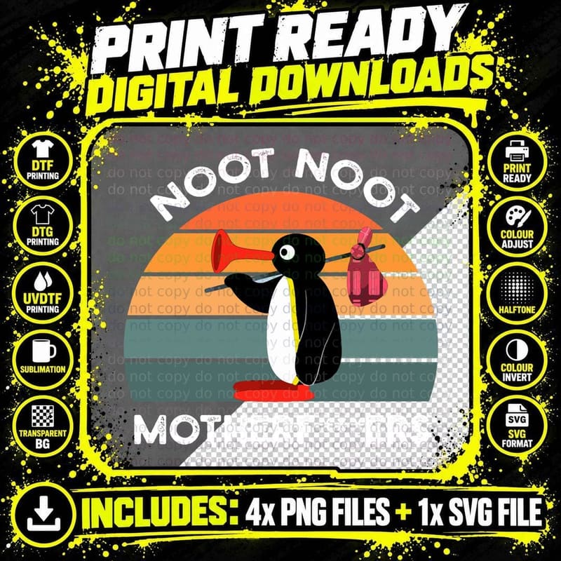 Penguin Trumpet T-Shirt, Retro Vintage Style Png SVG Digital Bundle