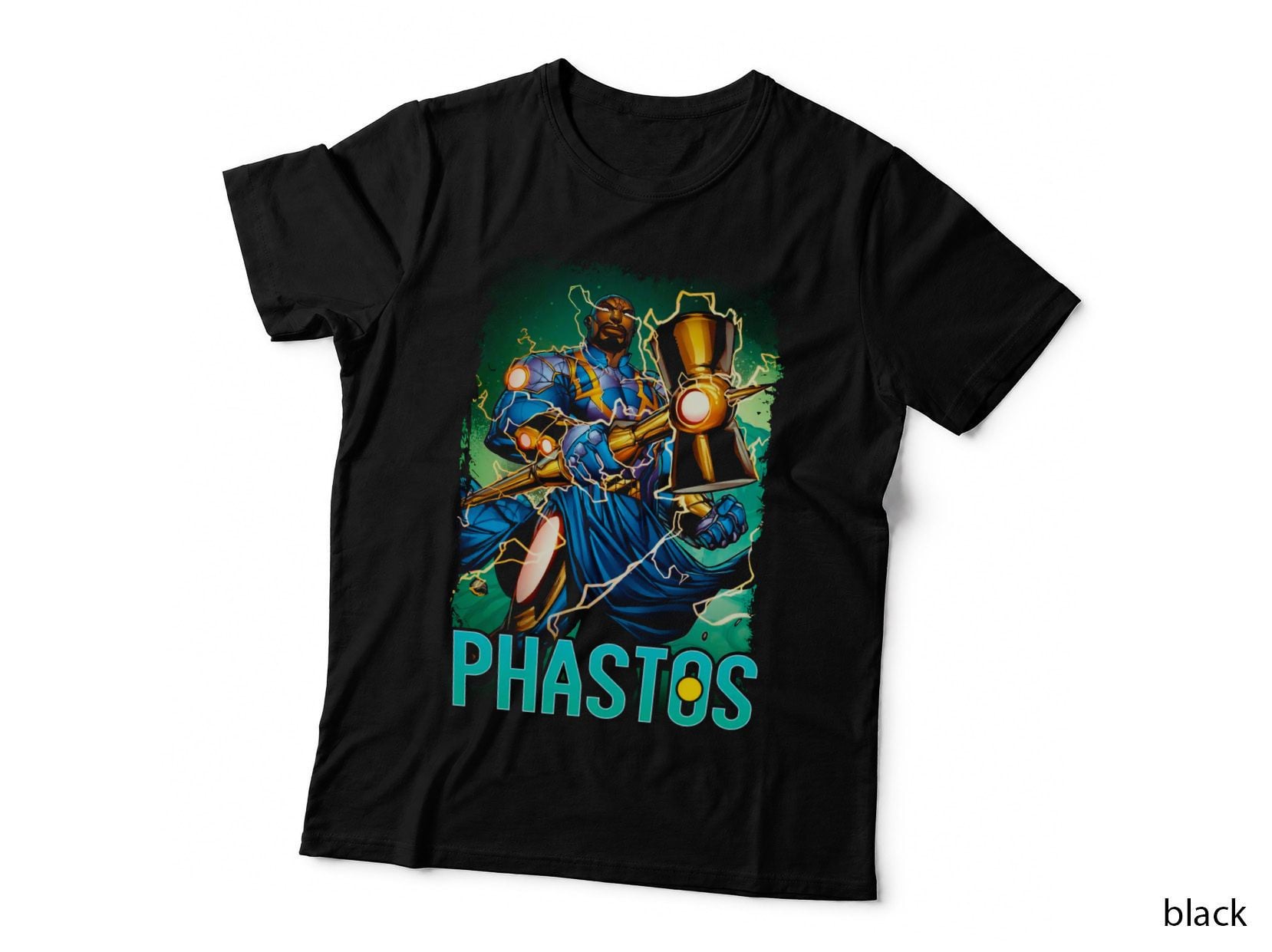 Phastos Eternals T-Shirt, Retro Comic Art, Blue Armour and Golden Hammer