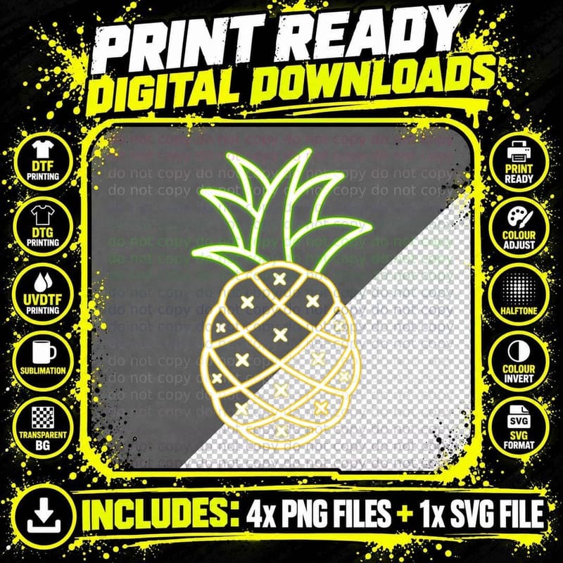 Pineapple Glow T-Shirt, 80s Party Hawaiian, Men Women Png SVG Digital Bundle