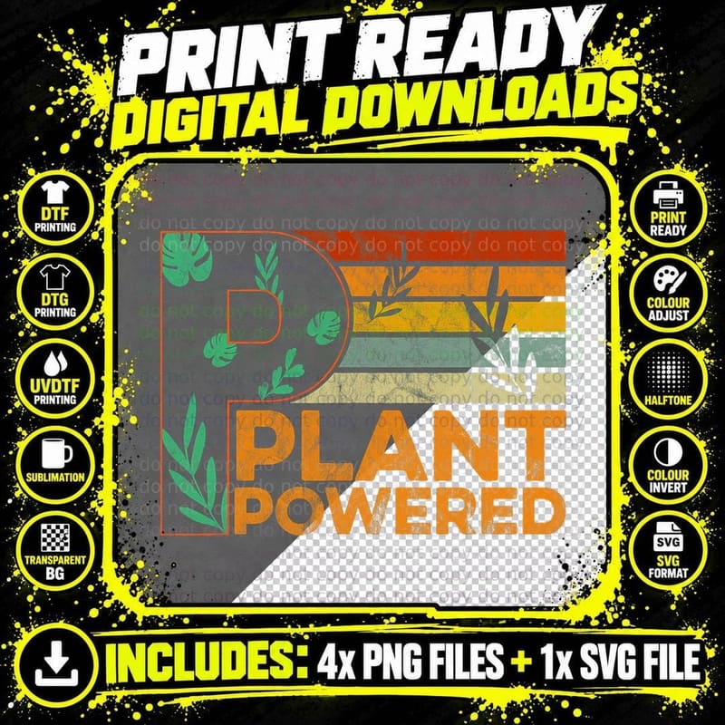 Plant Based Vegetarian Retro Men Women Plant Powered Png SVG Digital Bundle