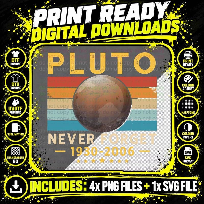 Pluto Never Forget Space Science T-Shirt Png SVG Digital Bundle