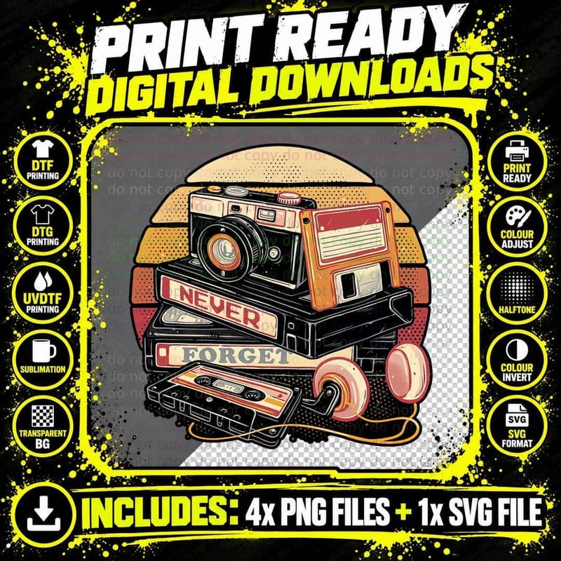 Polaroid Camera T-Shirt, Vintage Photography Tee Png SVG Digital Bundle