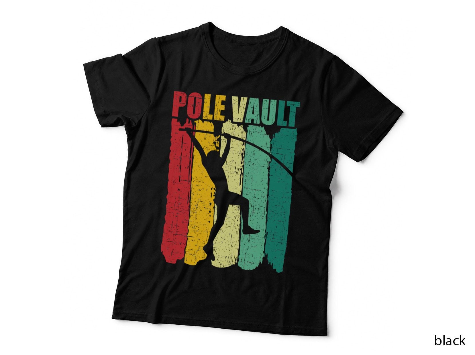 Pole Vault Retro Silhouette T-Shirt, Four-Colour Stripe, Vintage Athletics