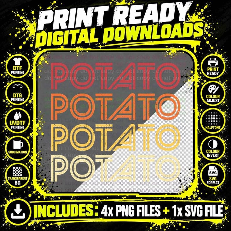 Potato Retro Potatoes Vintage Food Vegetable Vegan Png SVG Digital Bundle