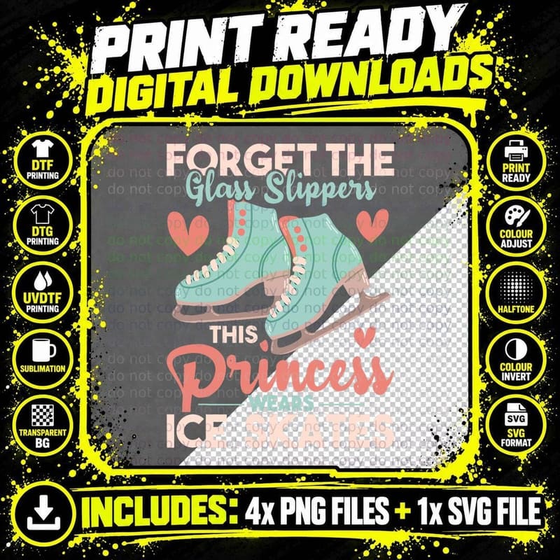 Princess Ice Skating T-Shirt, Vintage Retro Style Png SVG Digital Bundle