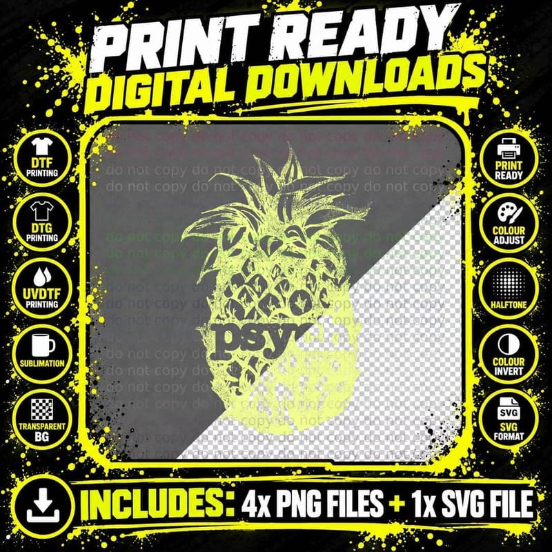 Psych Vintage Yellow Pineapple T-Shirt Png SVG Digital Bundle