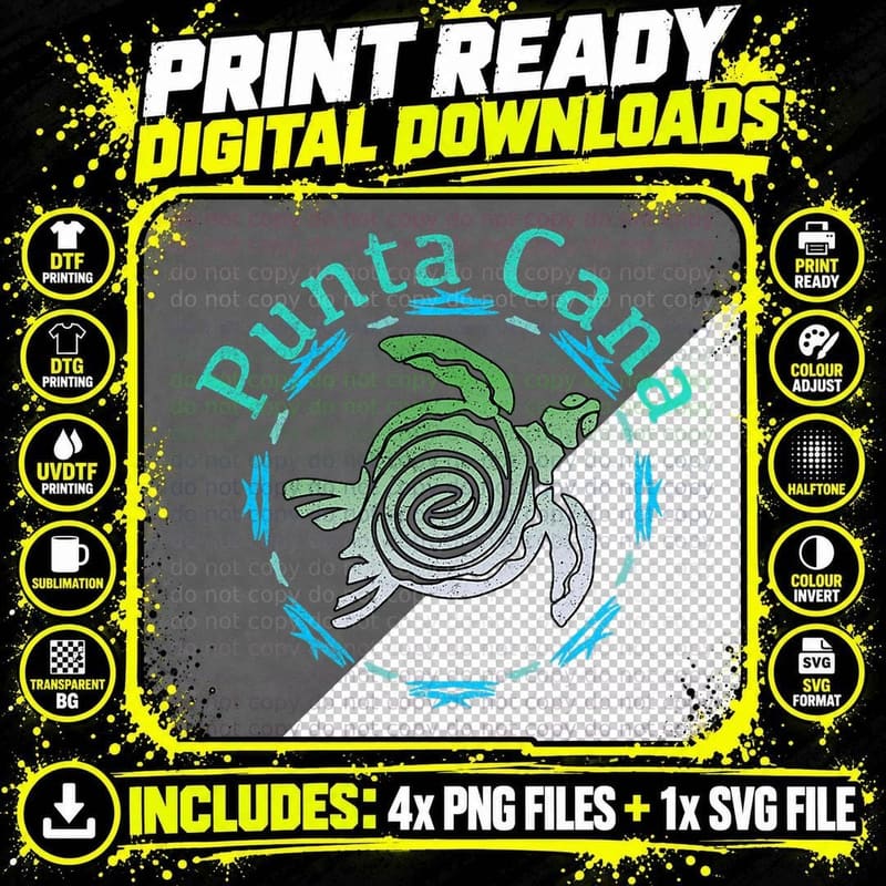 Punta Cana Vintage Tribal Turtle T-Shirt Png SVG Digital Bundle