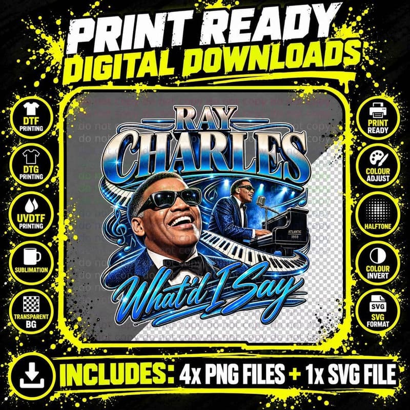 Ray Charles What'd I Say Retro Blues Soul Piano Music Png SVG Digital Bundle