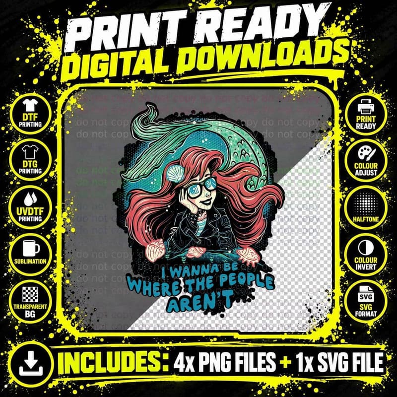 Red Hair Mermaid T-Shirt, Retro 80s Aesthetic Tee Png SVG Digital Bundle