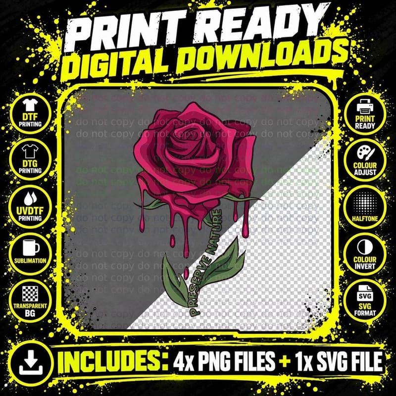 Red Japanese Retro Rose Graphic T-Shirt Png SVG Digital Bundle