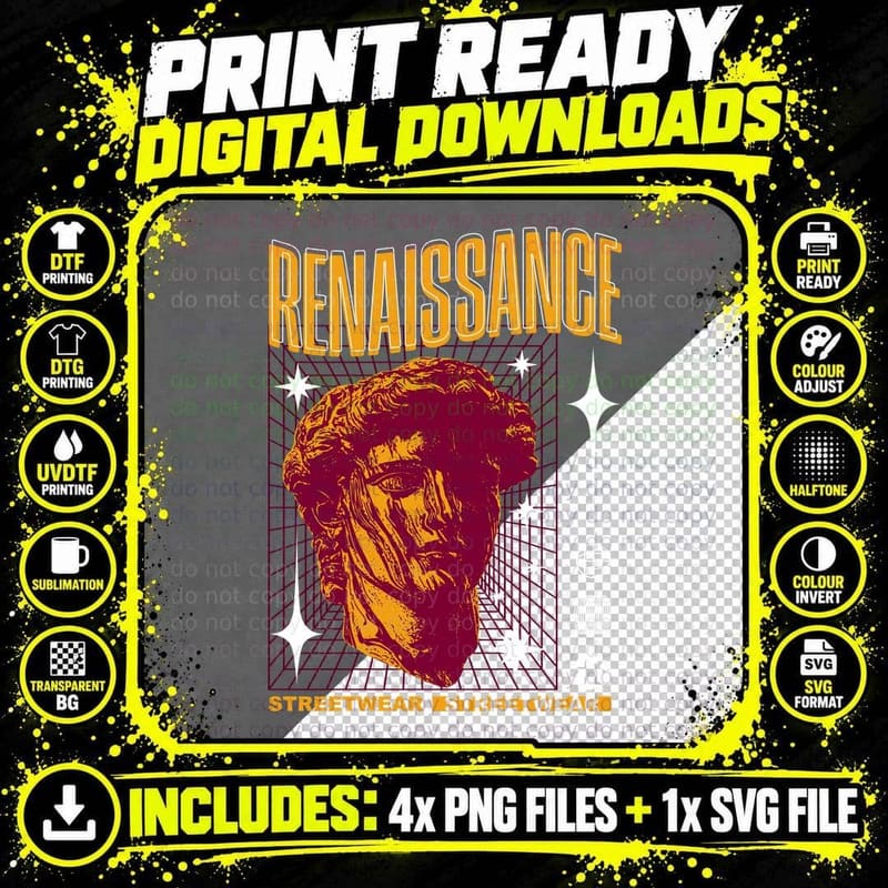 Renaissance Sculpture T-Shirt, Classical Roman Bust Png SVG Digital Bundle