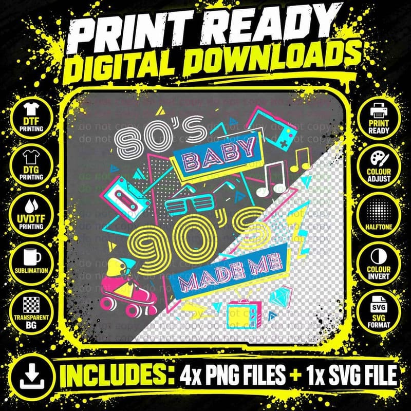 Retro 1980s 80's Baby 1990s 90's Made Me Vaporwave Png SVG Digital Bundle