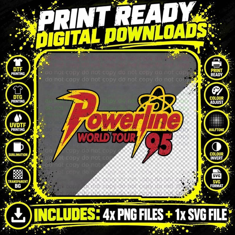 Retro 80s Lightning Bolt T-Shirt, Vintage Comic Book Tee Png SVG Digital Bundle