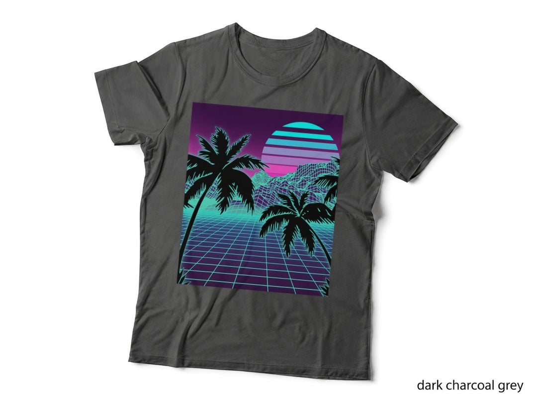 Retro 80s Vaporwave Sunset Sunrise with Outrun Style Grid T-Shirt