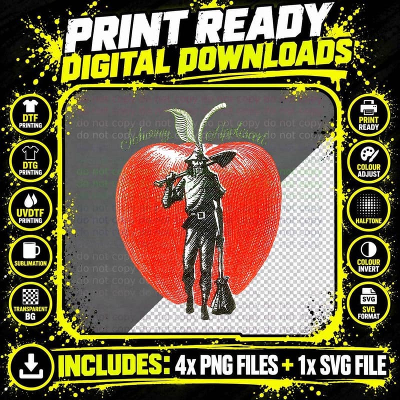 Retro Art Johnny Appleseed T-Shirt Png SVG Digital Bundle