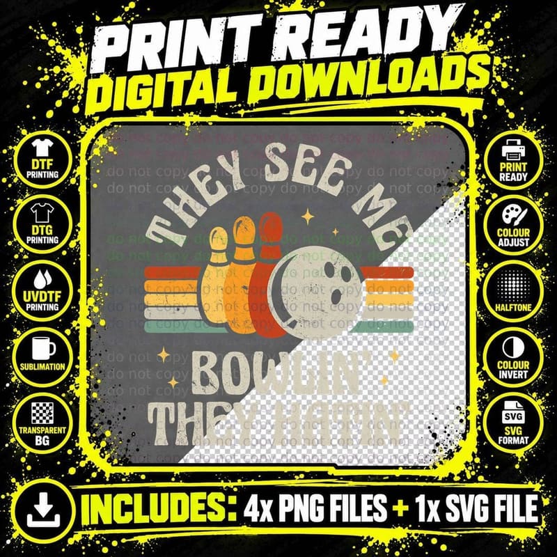 Retro Bowling They See Me Bowlin' They Hatin' Vintage Png SVG Digital Bundle