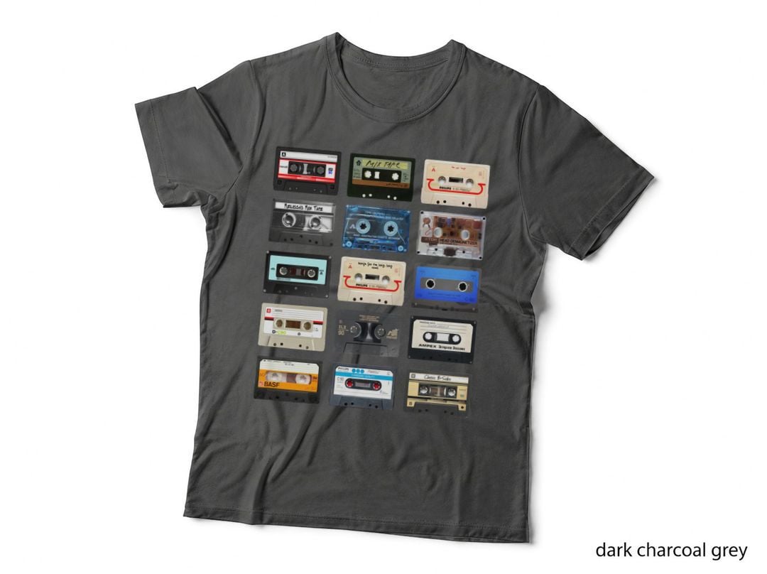 Retro Cassette Tape Collection T-Shirt, Mixtape Grid of Tapes, 80S 90S Nostalgia
