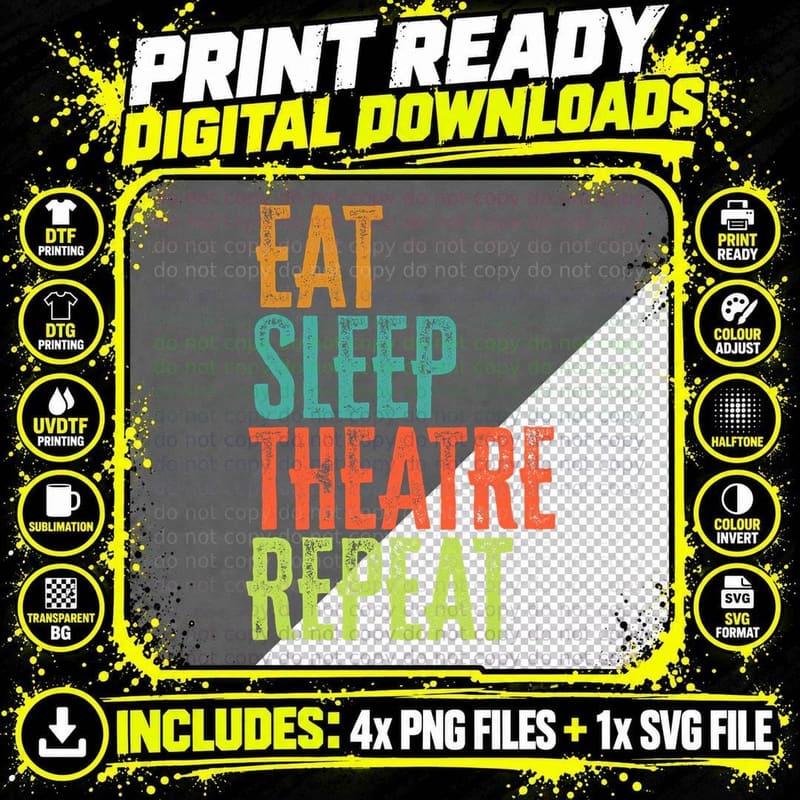 Retro Eat Sleep Theatre Repeat Rehearsal T-Shirt Png SVG Digital Bundle