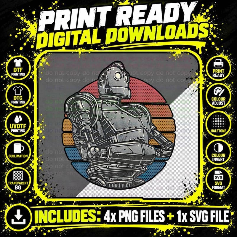 Retro Giant Robot T-Shirt, Vintage Sci-Fi Tee Png SVG Digital Bundle