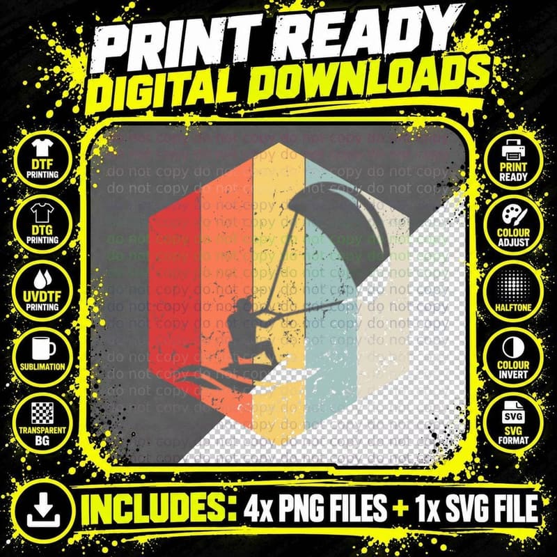 Retro Kiteboarding Vintage T-Shirt Png SVG Digital Bundle