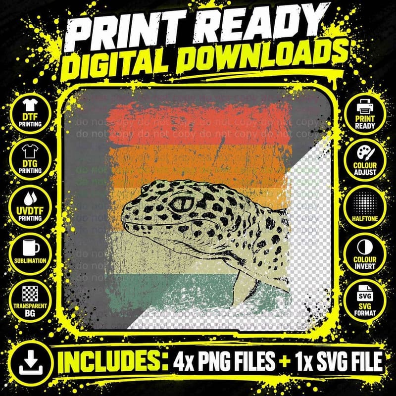 Retro Lizard Reptile Gift Vintage Leopard Gecko T-Shirt Png SVG Digital Bundle
