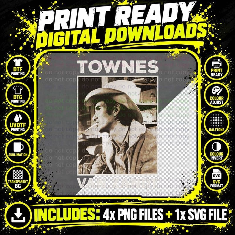 Retro Outlaw Townes Van Zandt Fan Art T-Shirt Png SVG Digital Bundle