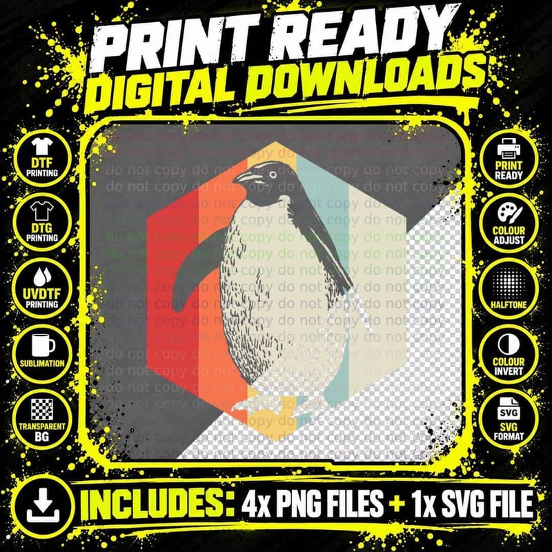 Retro Penguin T-Shirt, Vintage Inspired Png SVG Digital Bundle
