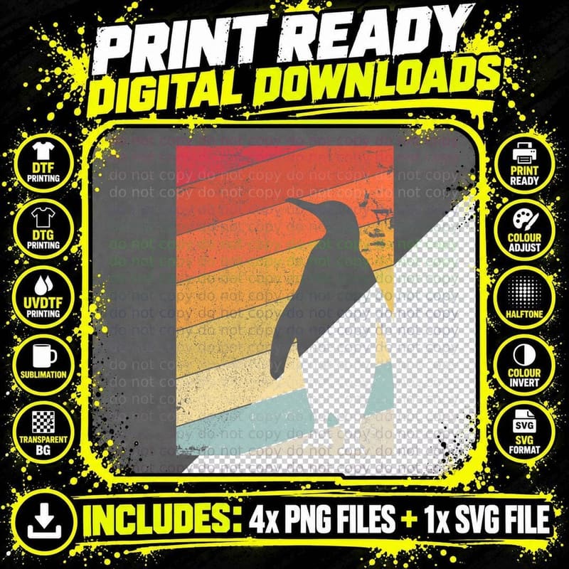 Retro Penguin T-Shirt, Vintage Style Png SVG Digital Bundle